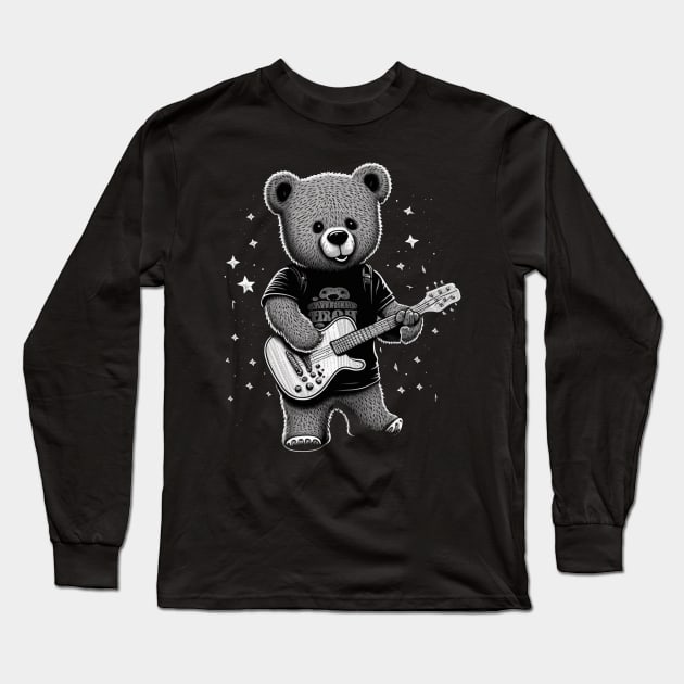 Bear Playing a Guitar Long Sleeve T-Shirt by AI studio